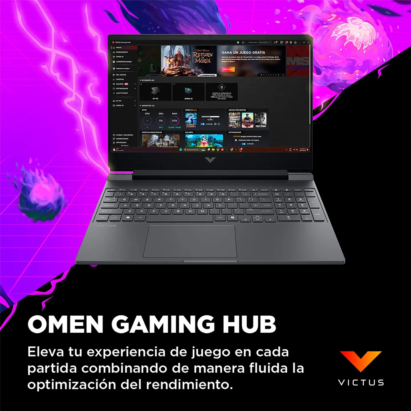 NOTEBOOK GAMER HP VICTUS 15-FA2014LA INTEL CORE I5 16GB RAM 512GB SSD NVIDIA RTX 3050 15.6” 8