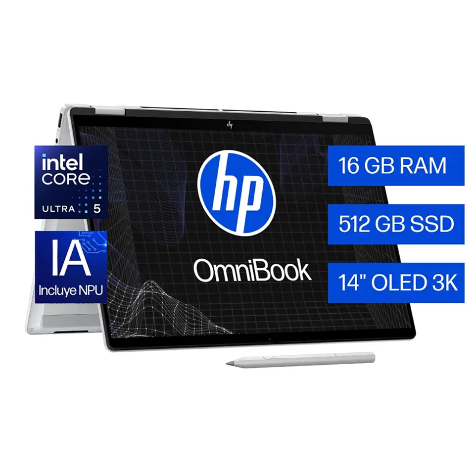 NOTEBOOK HP OMNIBOOK X FLIPNGAI 14-FM0051LA 14' PANTALLA TACTIL INTEL CORE ULTRA 5 16GB RAM 512 7