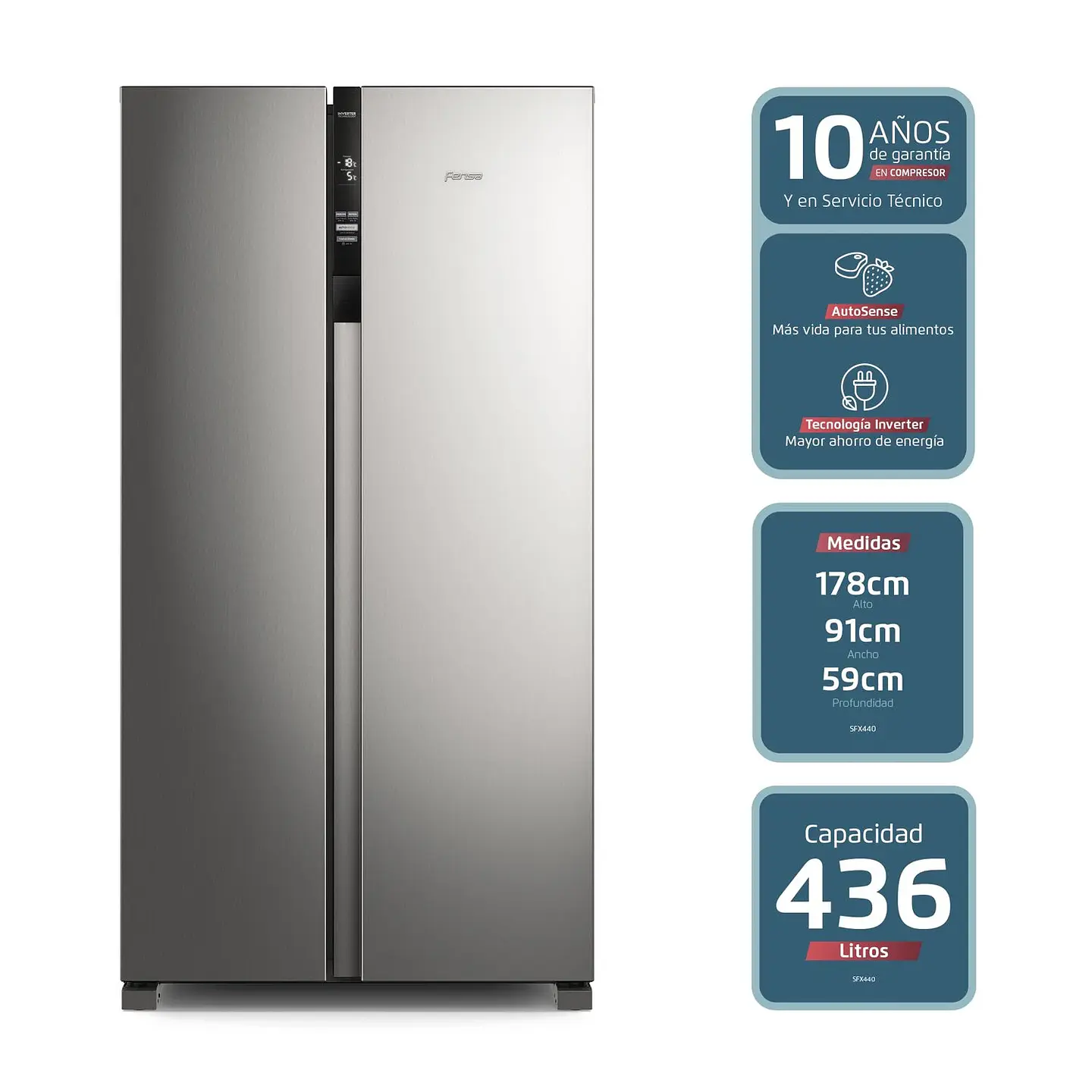REFRIGERADOR FENSA 436L NO FROST SIDE BY SIDE SFX440 INOX 7