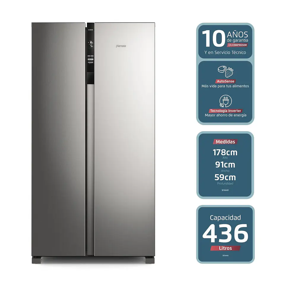 REFRIGERADOR FENSA 436L NO FROST SIDE BY SIDE SFX440 INOX 7