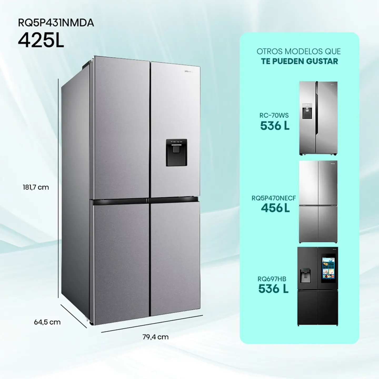 REFRIGERADOR FRENCH DOOR HISENSE RQ5P431NMDA 425L NO FROST GRIS 2