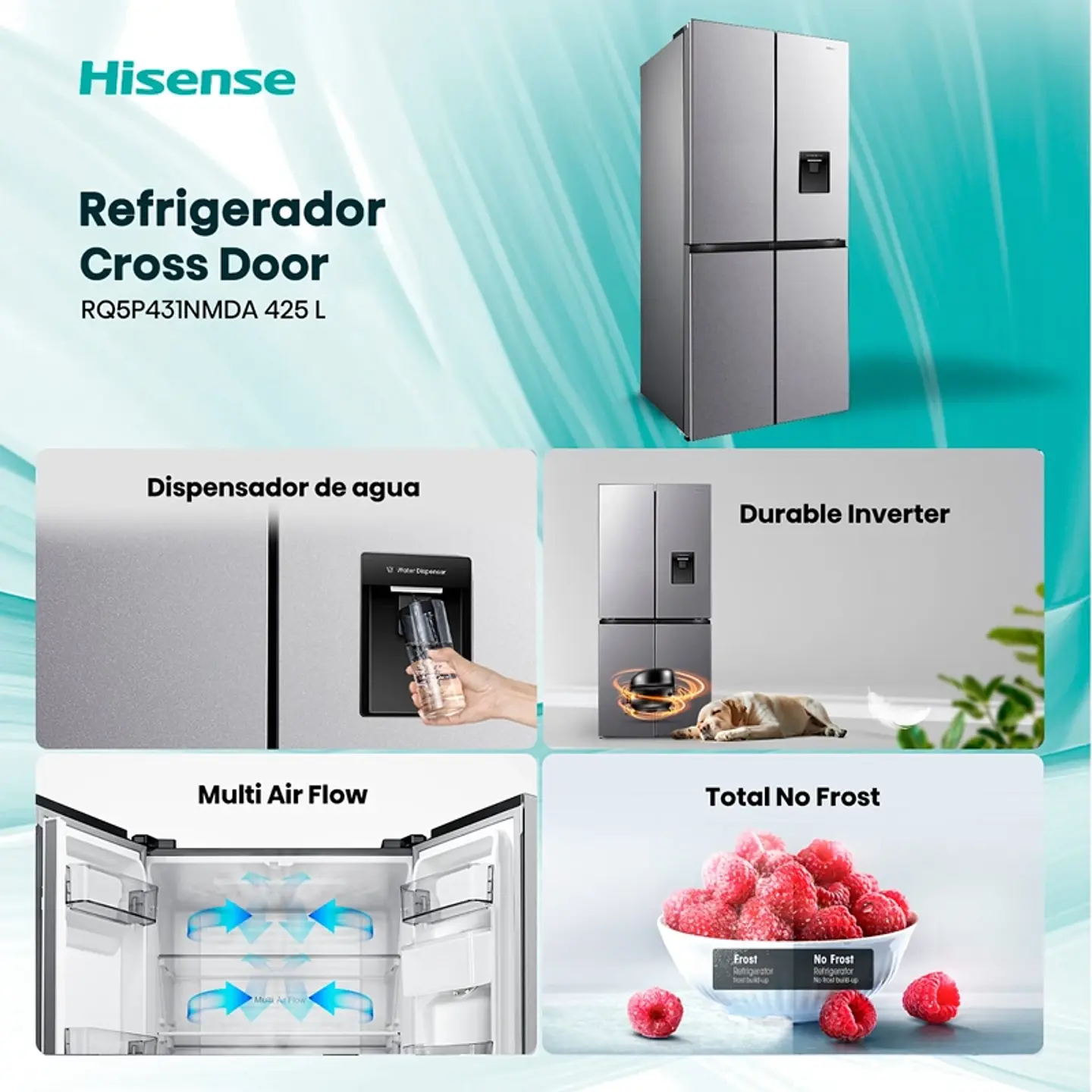 REFRIGERADOR FRENCH DOOR HISENSE RQ5P431NMDA 425L NO FROST GRIS 6