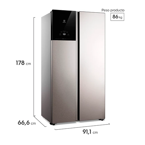 REFRIGERADOR SIDE BY SIDE ELECTROLUX ES50S 530 L NO FROST PLATA