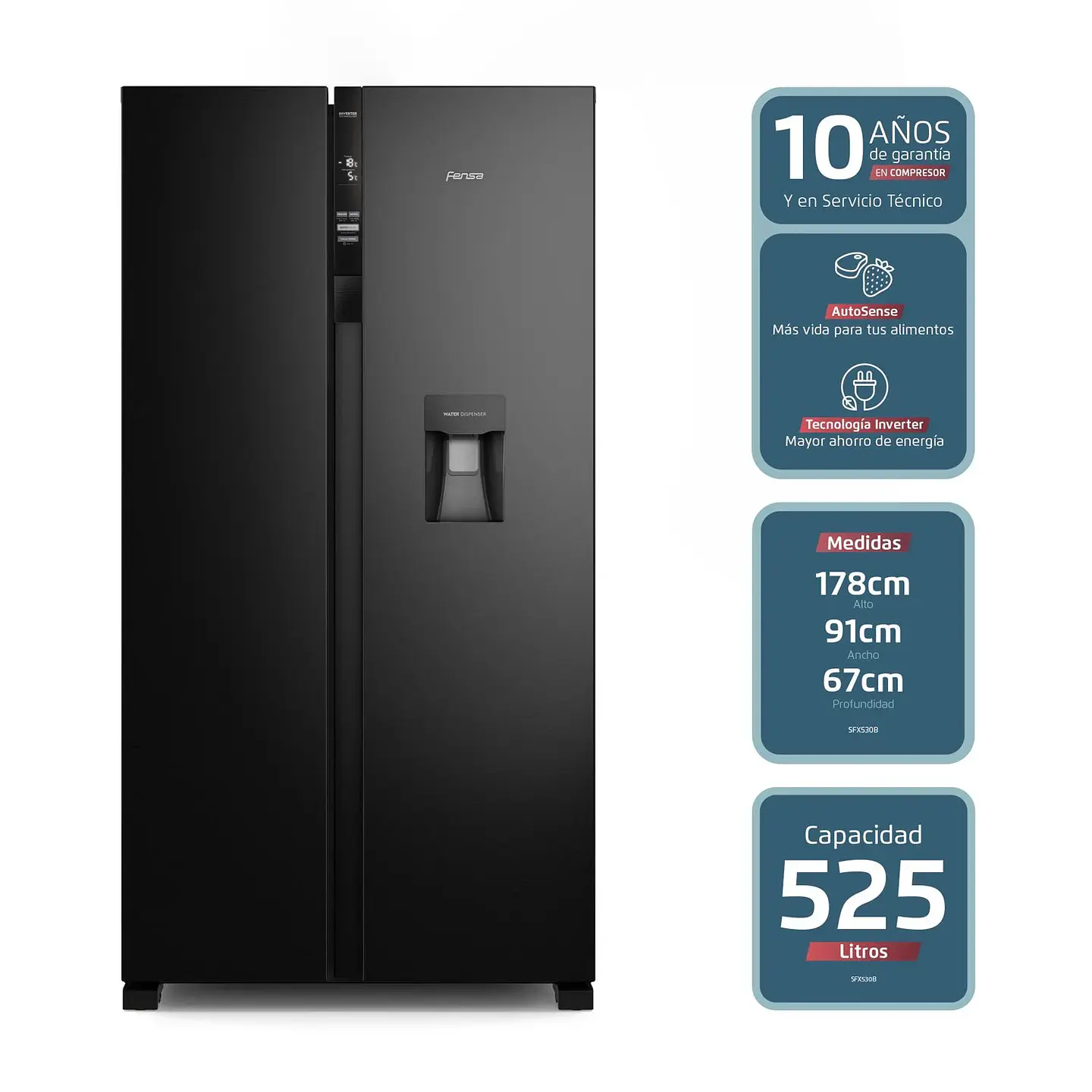 REFRIGERADOR FENSA 525L NO FROST SIDE BY SIDE SFX530B NEGRO 4