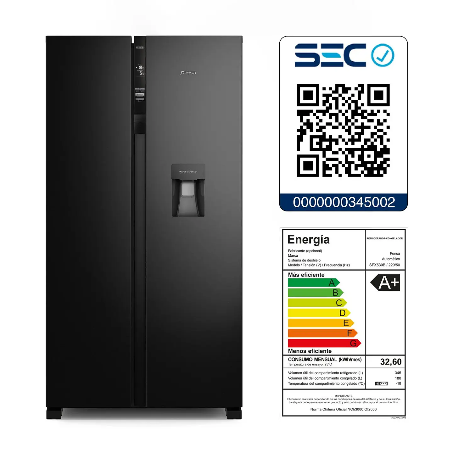 REFRIGERADOR FENSA 525L NO FROST SIDE BY SIDE SFX530B NEGRO 6