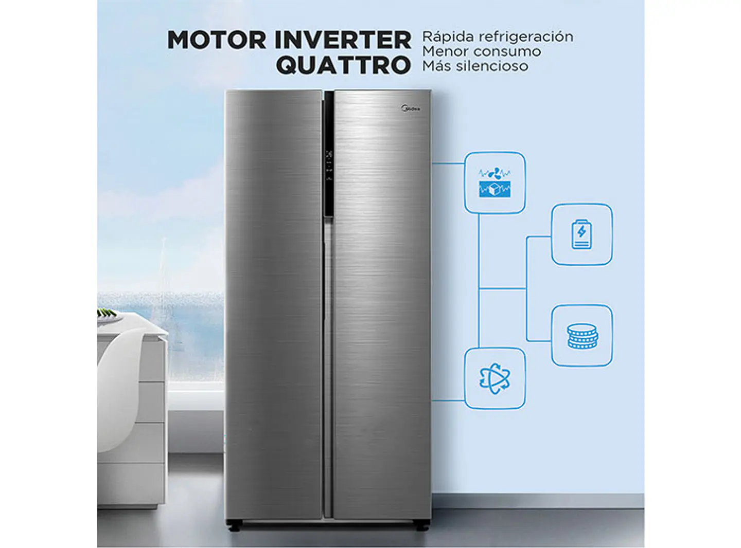 REFRIGERADOR SIDE BY SIDE MIDEA MDRS619FGE46 432L NO FROST PLATA 8