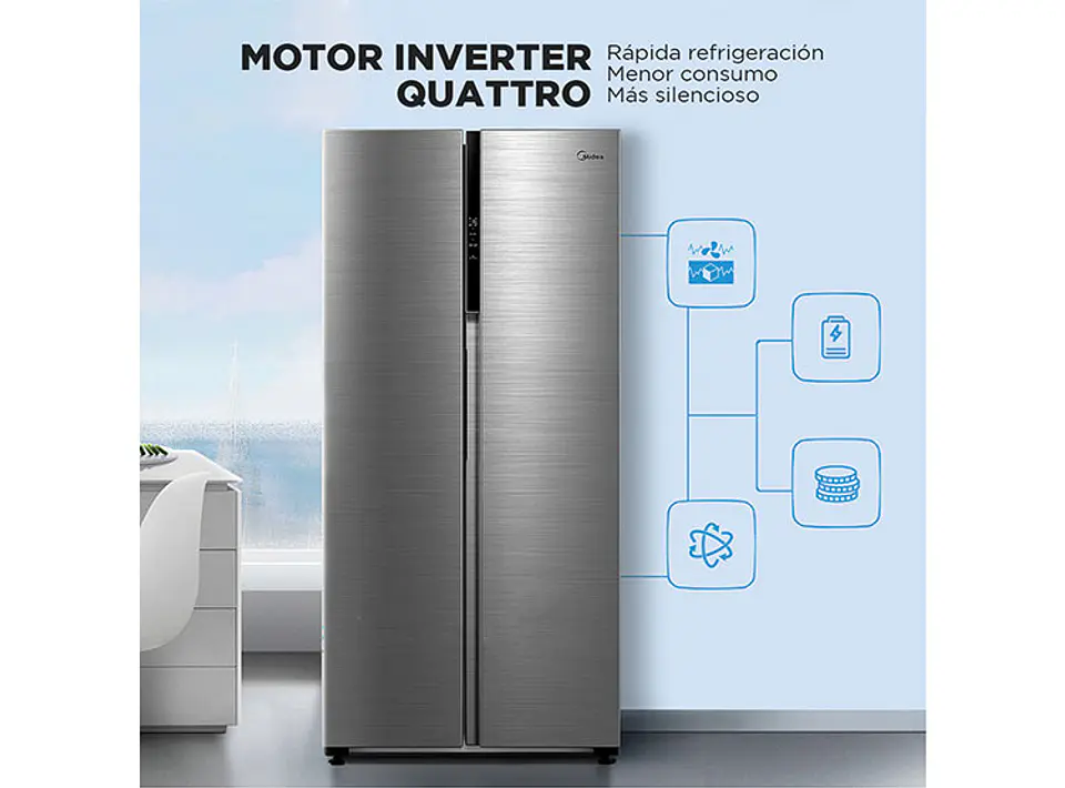REFRIGERADOR SIDE BY SIDE MIDEA MDRS619FGE46 432L NO FROST PLATA 8