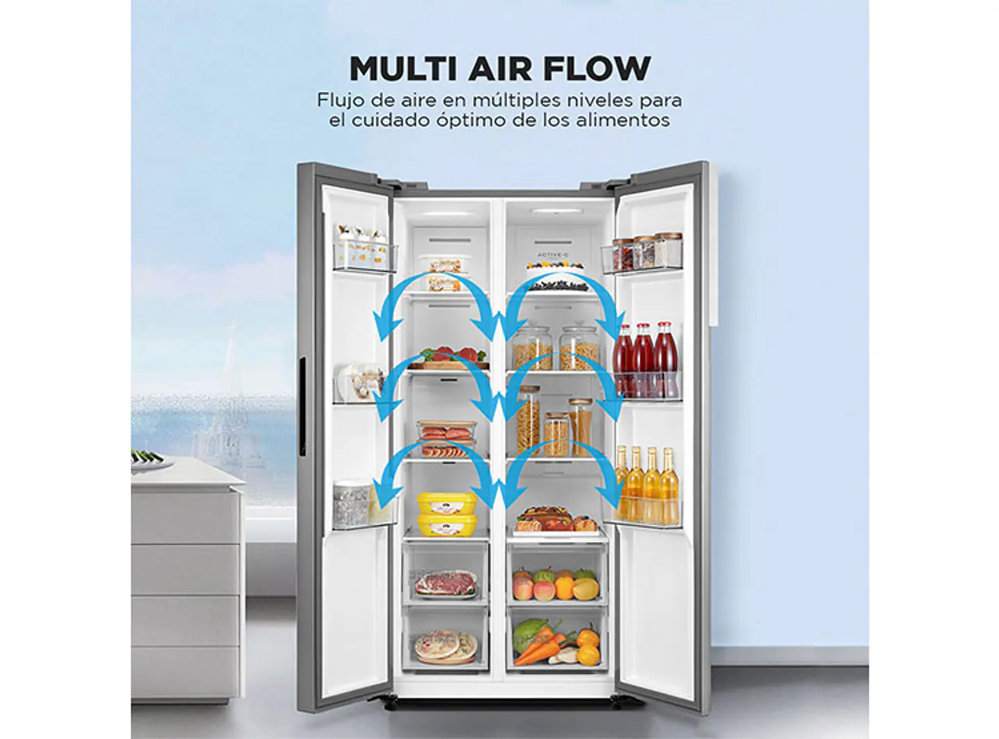 REFRIGERADOR SIDE BY SIDE MIDEA MDRS619FGE46 432L NO FROST PLATA 9
