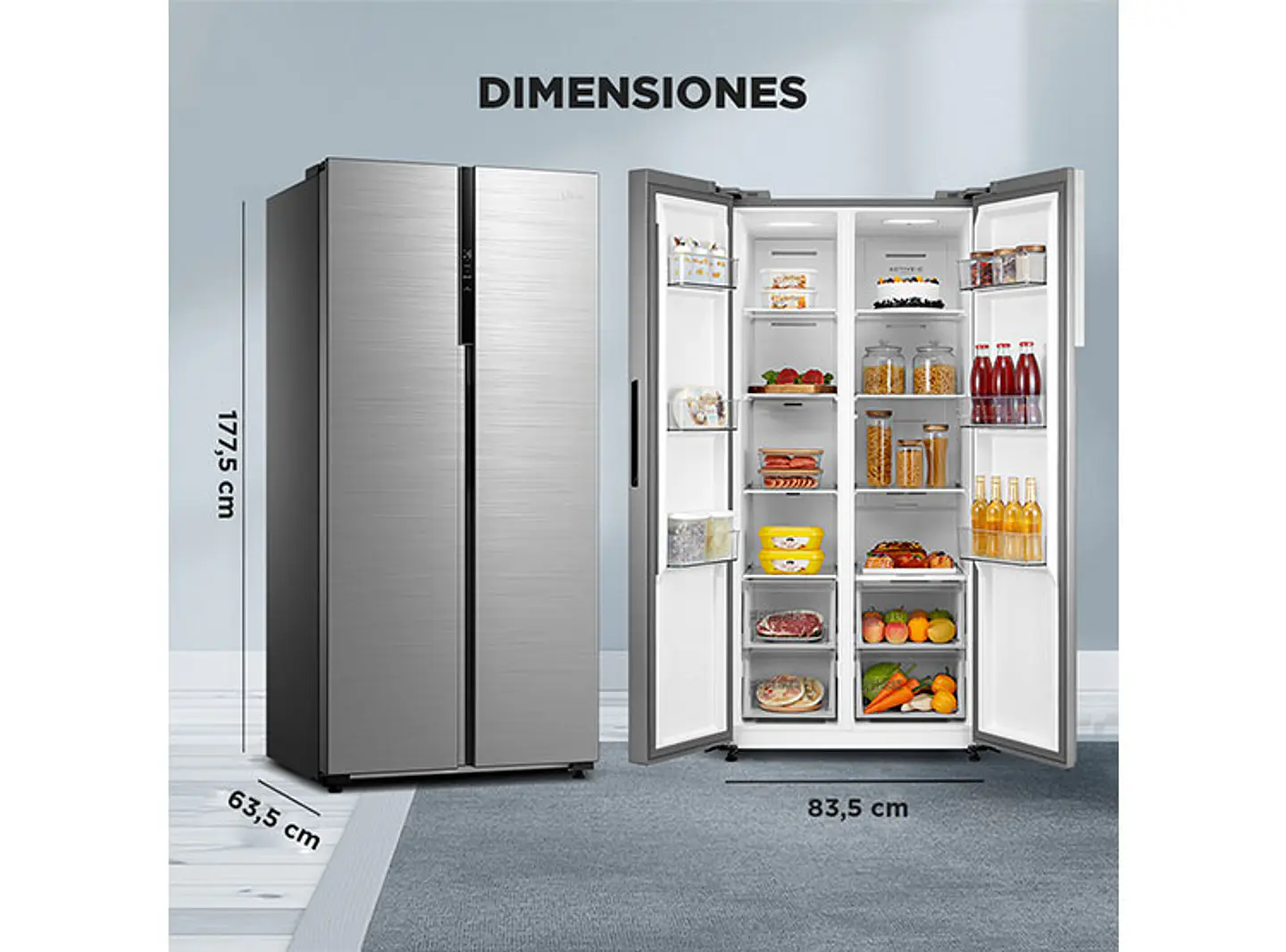 REFRIGERADOR SIDE BY SIDE MIDEA MDRS619FGE46 432L NO FROST PLATA 10