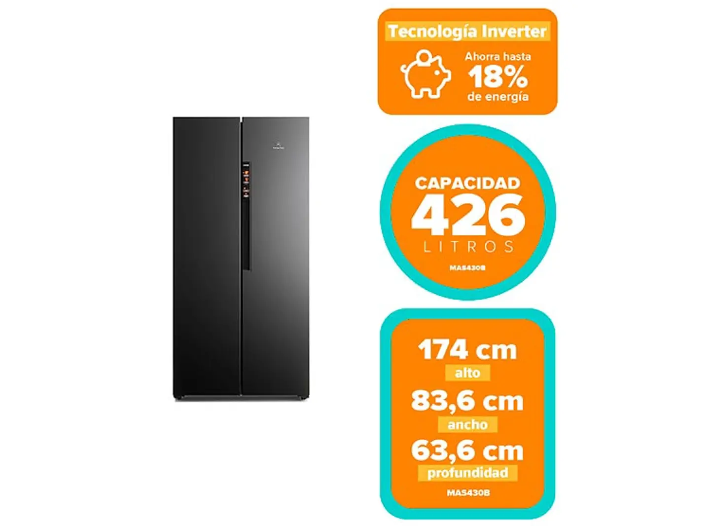 REFRIGERADOR SIDE BY SIDE MADEMSA MAS430B 426L NO FROST GRAFITO 5