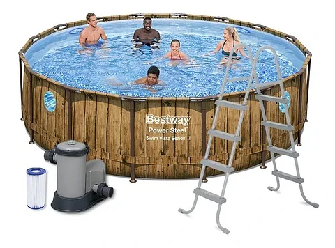 PISCINA ESTRUCTURAL BESTWAY POWER STEEL SWIM VISTA EN MADERA