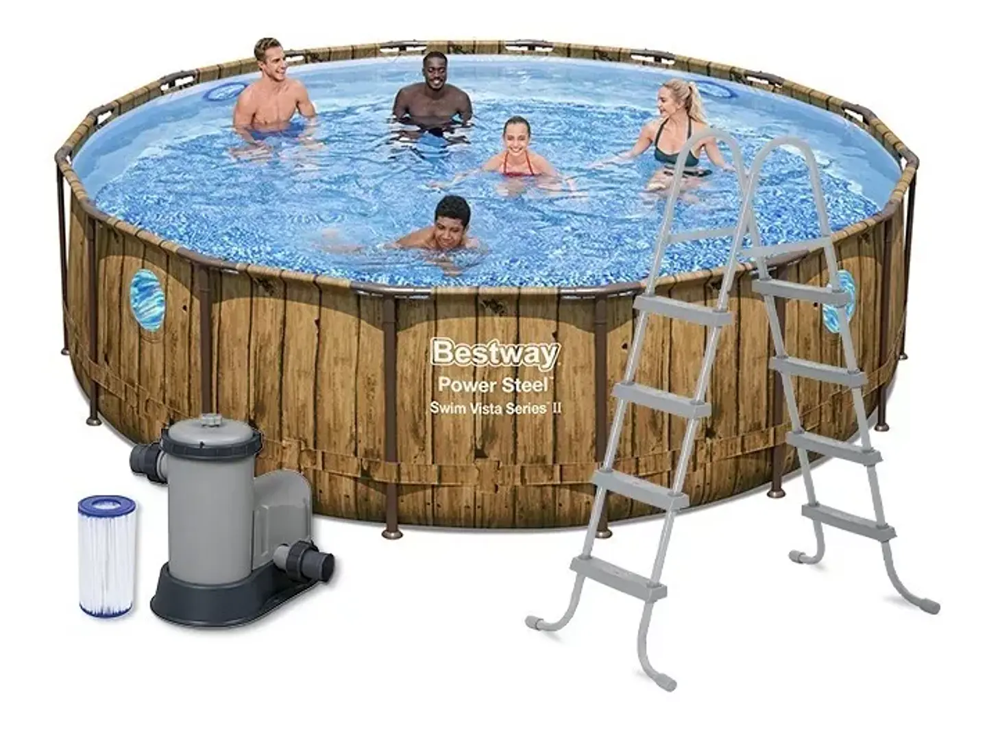 PISCINA ESTRUCTURAL BESTWAY POWER STEEL SWIM VISTA EN MADERA 1