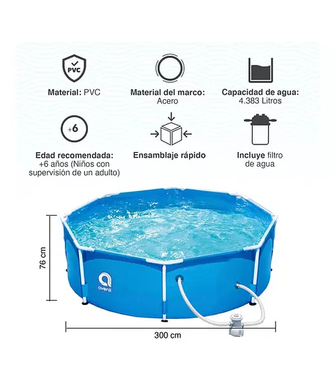 PISCINA ESTRUCTURAL AVENLI 300 CM DIÁMETRO 4383 L CELESTE