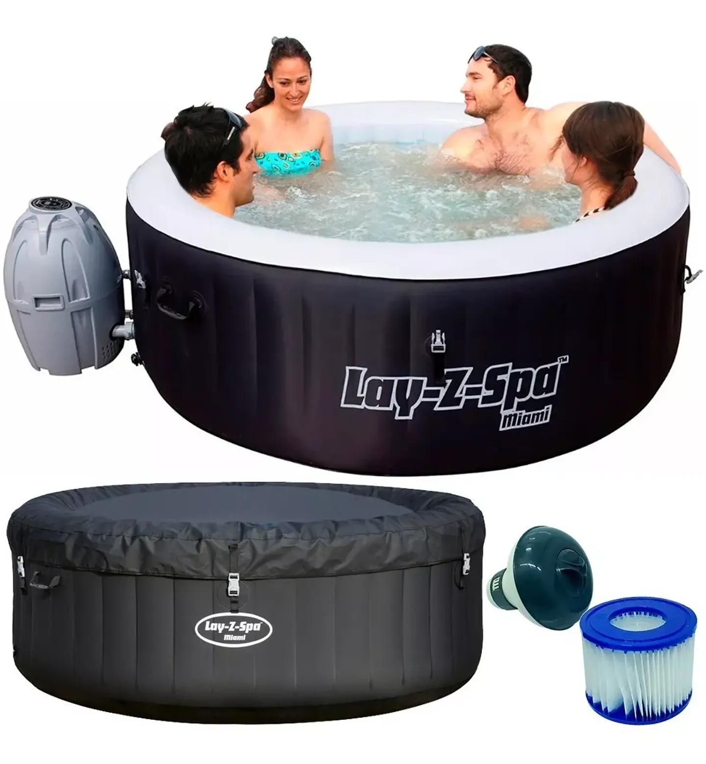 PISCINA BESTWAY CON HIDROMASAJE INFLABLE LAY-Z-SPA MIAMI + COBERTOR 1