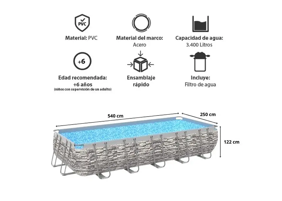 PISCINA FAMILIAR RECTANGULAR 122X250X540 CM 12871 LITROS 5