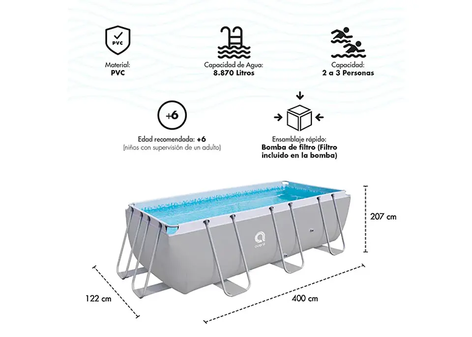 PISCINA CON FILTRO 8.870 LITROS GRIS 3