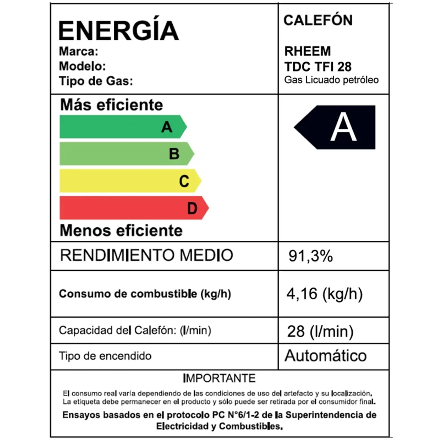 CALEFONT 28 LITROS GAS LICUADO TIRO FORZADO RHEEM 6