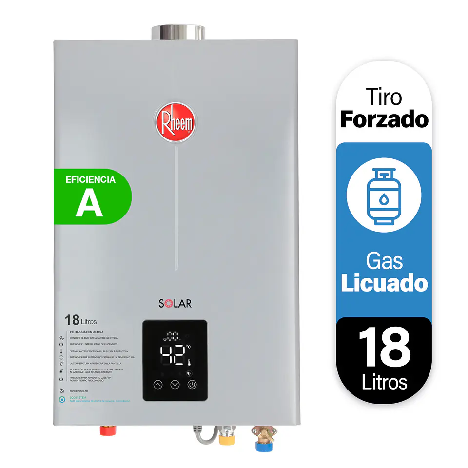PACK CALEFONT RHEEM 18L T. FORZADO G. LICUADO + KIT 3
