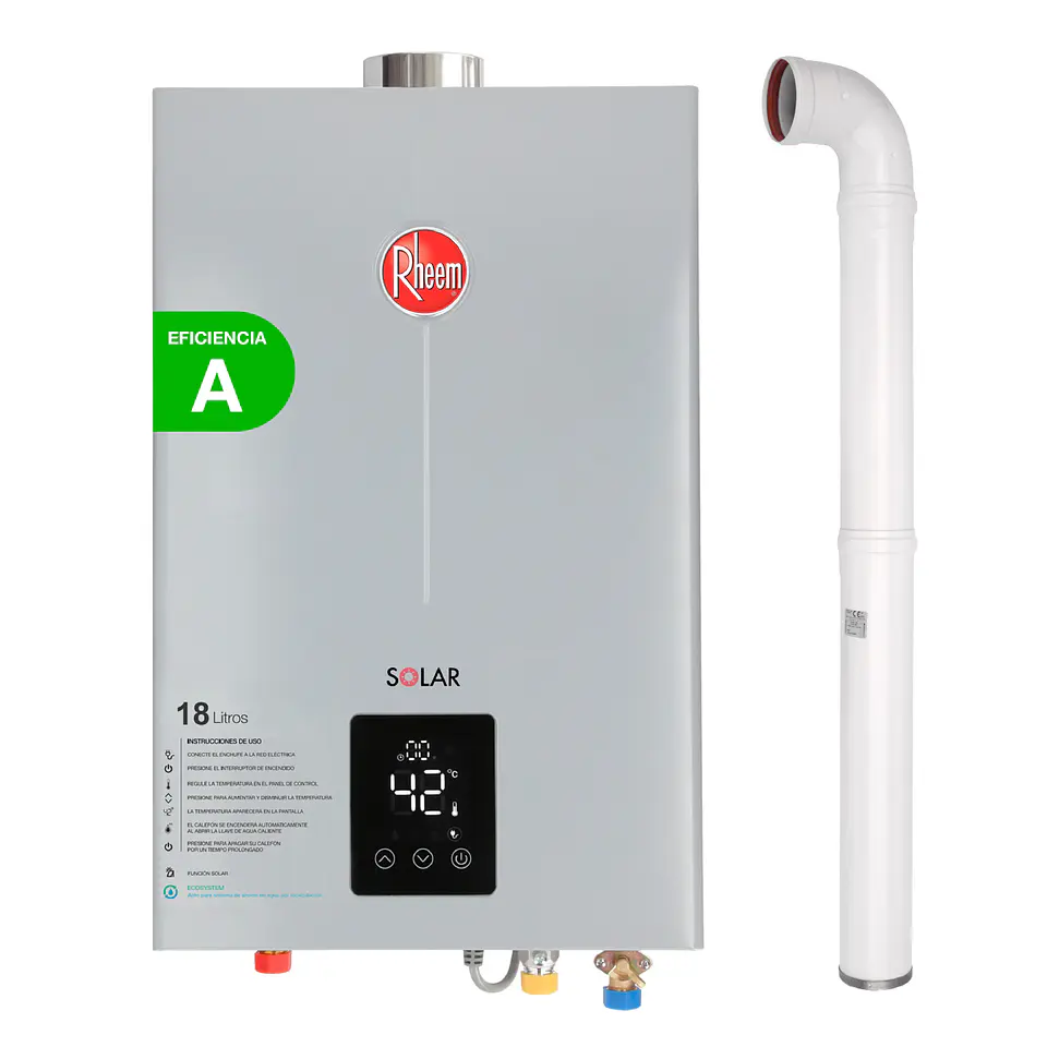 PACK RHEEM CALEFONT 18 LITROS TIRO FORZADO GAS LICUADO + KIT 8