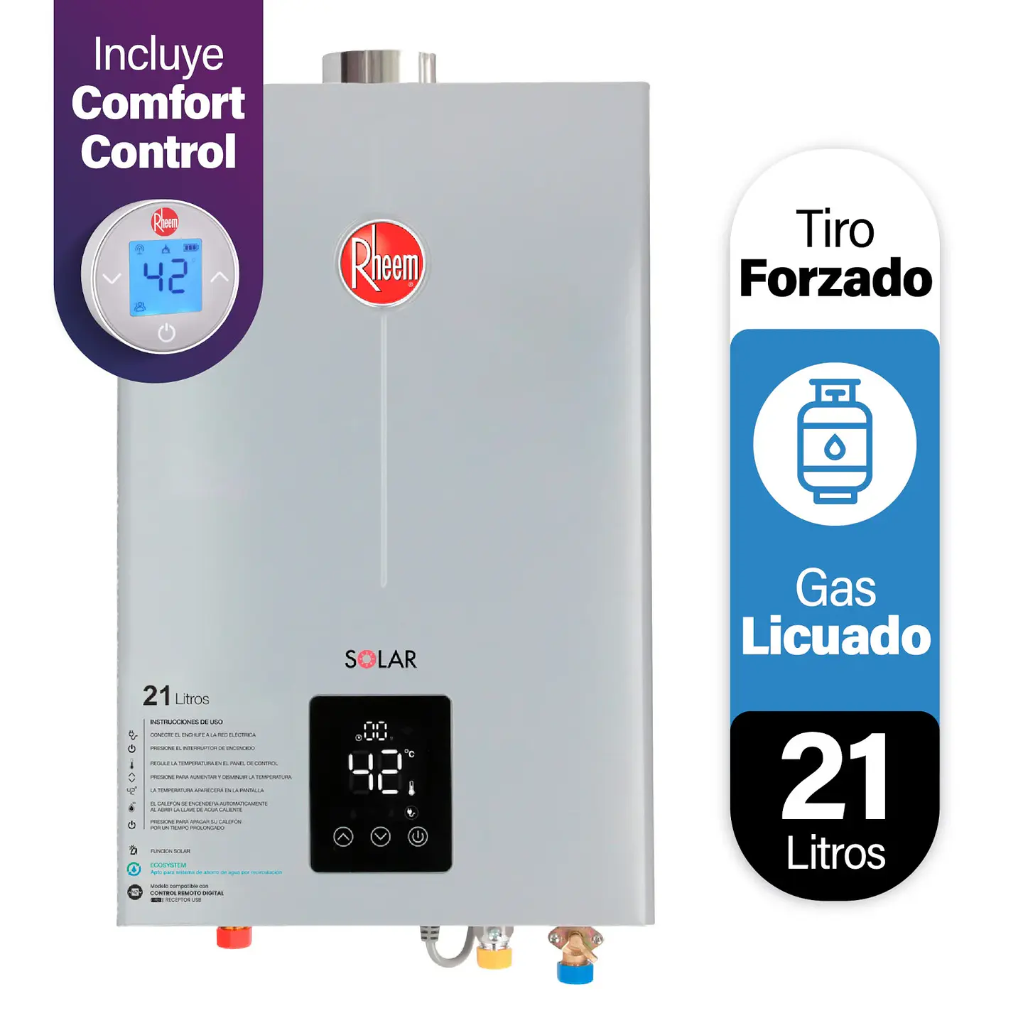 CALEFONT 21 L GAS LICUADO T. FORZADO + CONTROL DIGITAL RHEEM 1