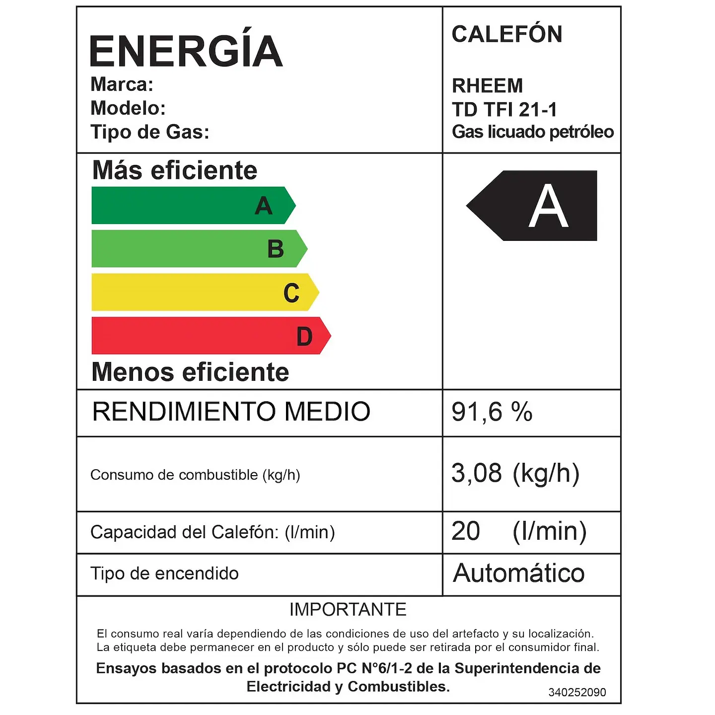 CALEFONT 21 L GAS LICUADO T. FORZADO + CONTROL DIGITAL RHEEM 5