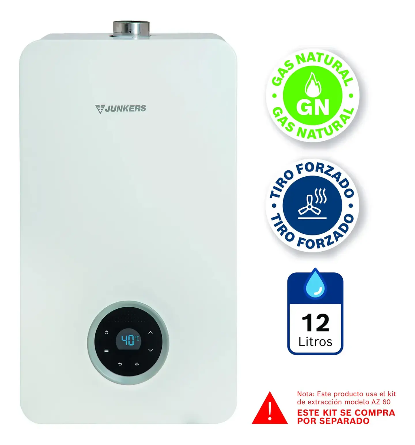 CALEFON JUNKERS GAS NATURAL 12 LITROS TIRO FORZADO WTDE12-KME 23 4