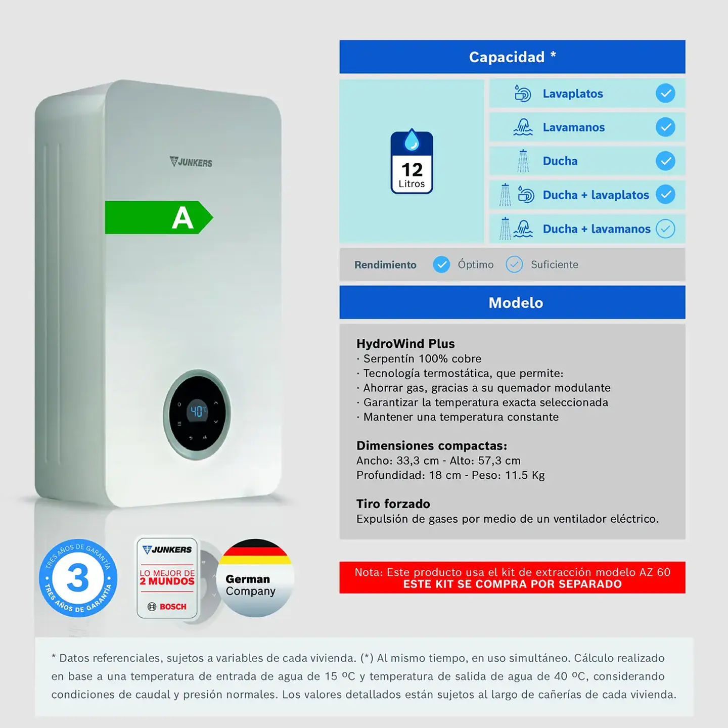 CALEFON JUNKERS GAS NATURAL 12 LITROS TIRO FORZADO WTDE12-KME 23 6