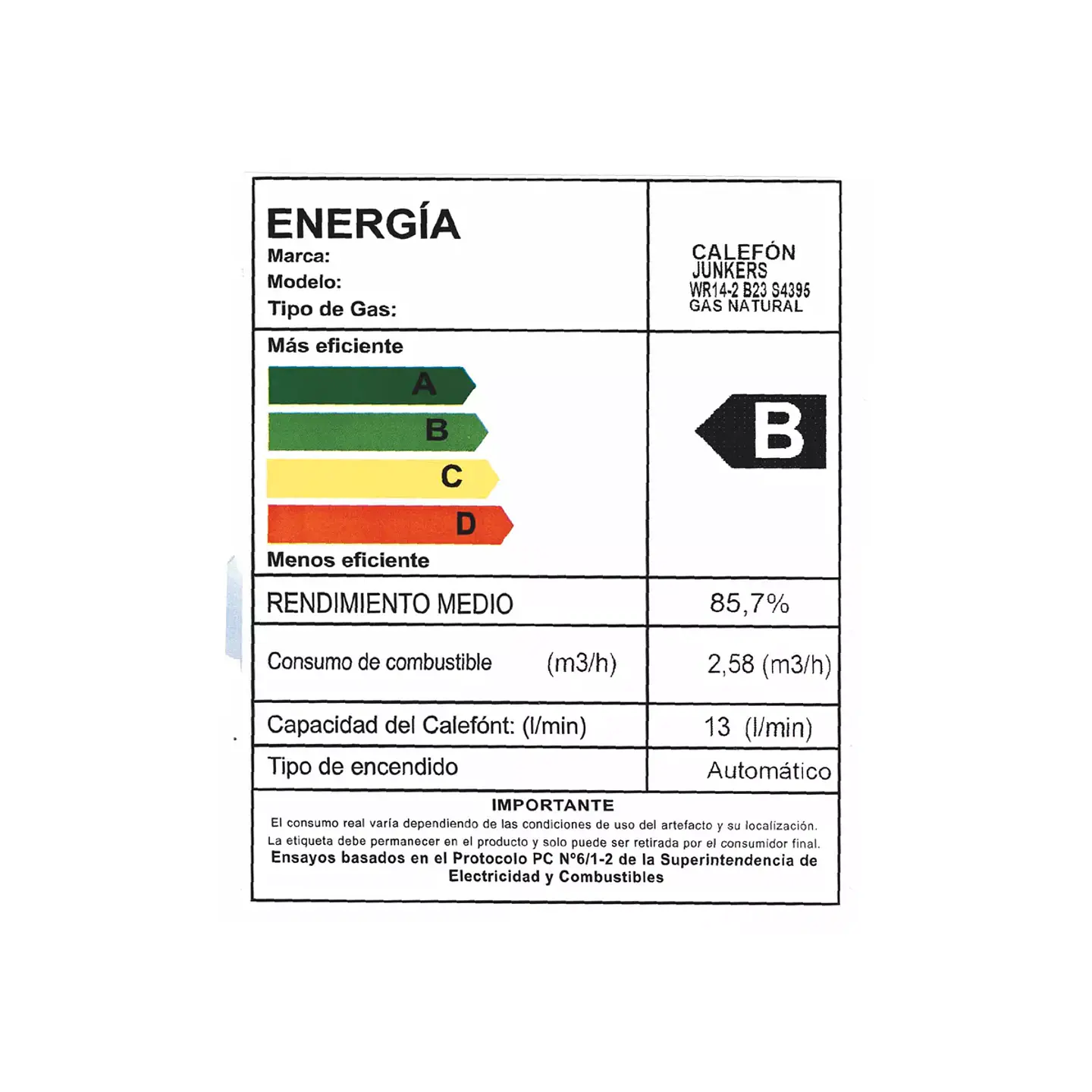 CALEFON JUNKERS WR14-2 B23 S4395 GAS NATURAL 14L IONIZADO 3
