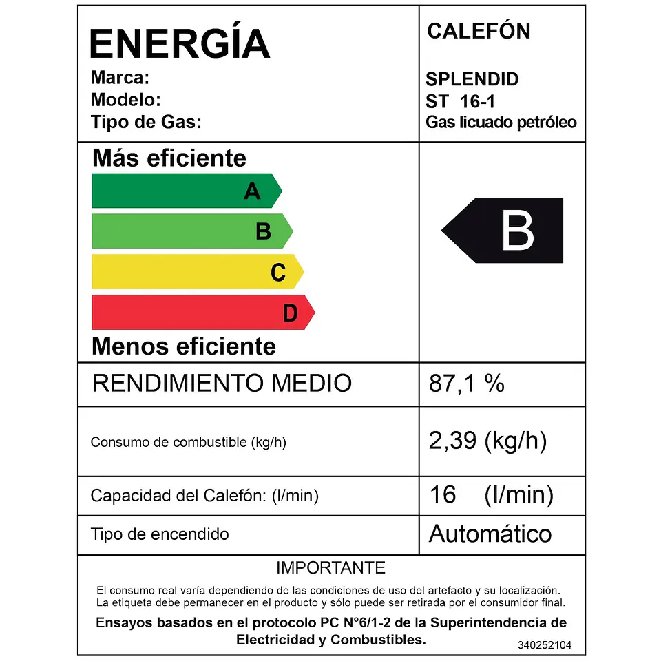 CALEFONT 16 LITROS GAS LICUADO TIRO NATURAL SPLENDID 7