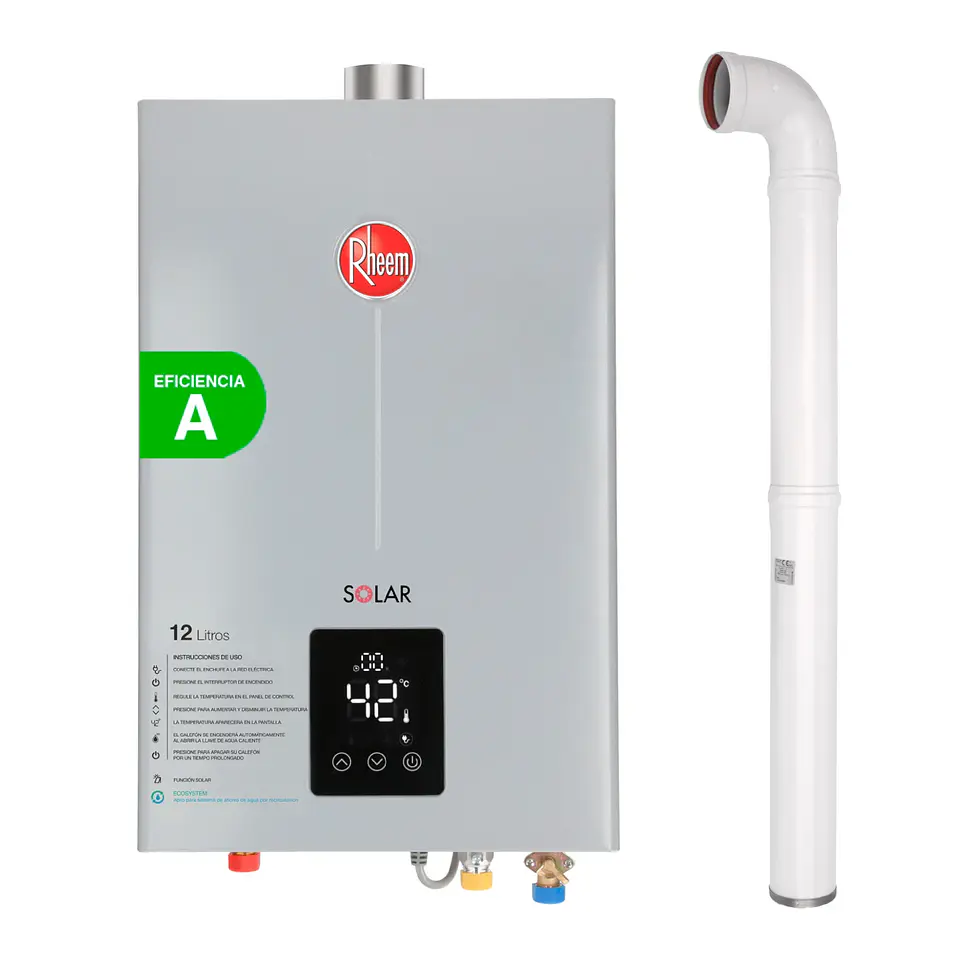 PACK CALEFONT A GAS LICUADO 12 L RHEEM TIRO FORZADO + KIT 1