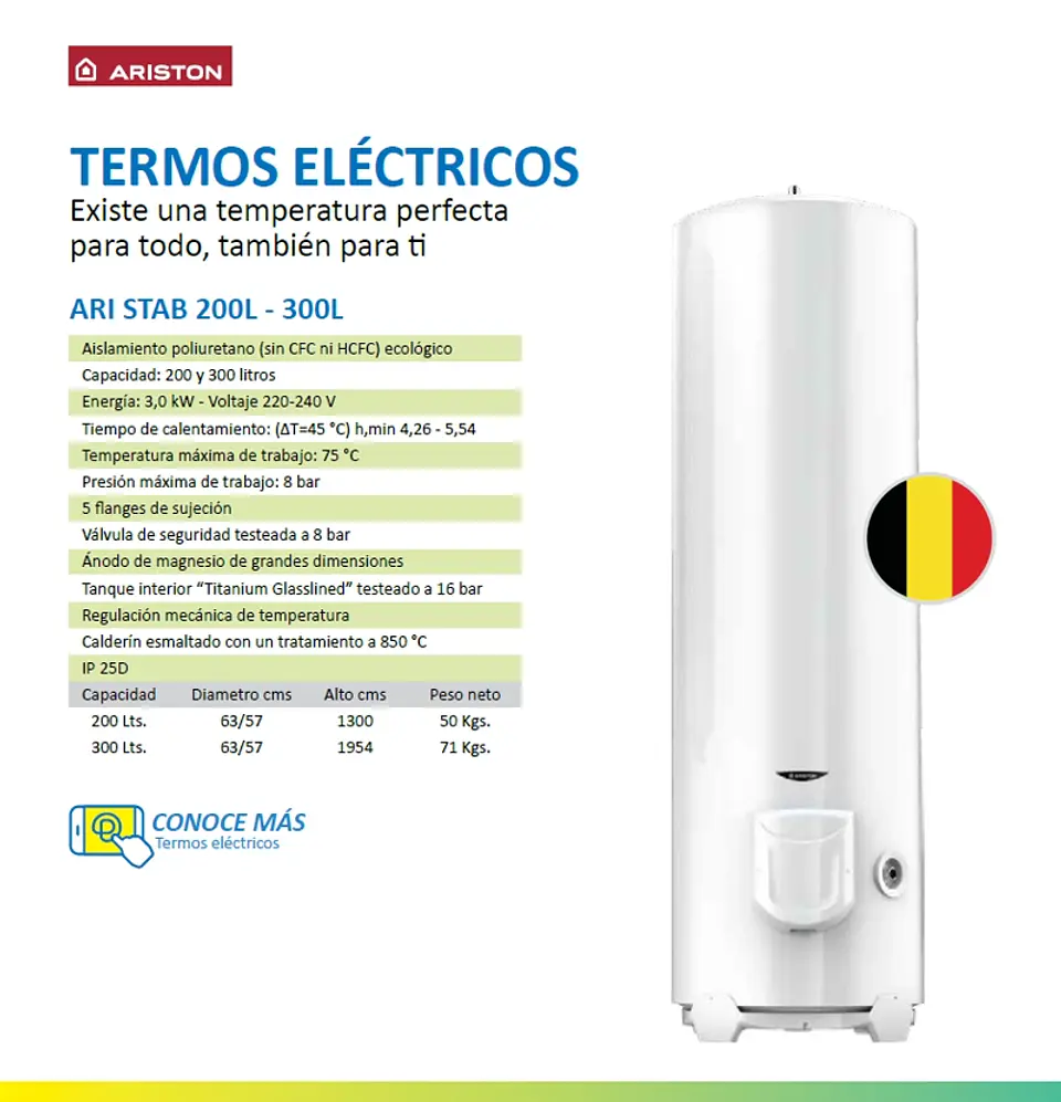TERMO ELÉCTRICO ARI STAB 200 LITROS 3000W PISO - VERTICAL ARISTON 8
