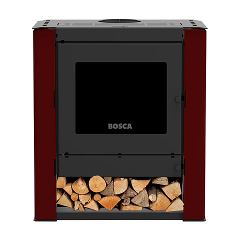 PACK ESTUFA BOSCA A LEÑA GOLD 500 BLACK VISION BURDEO + KIT INSTALACIÓN