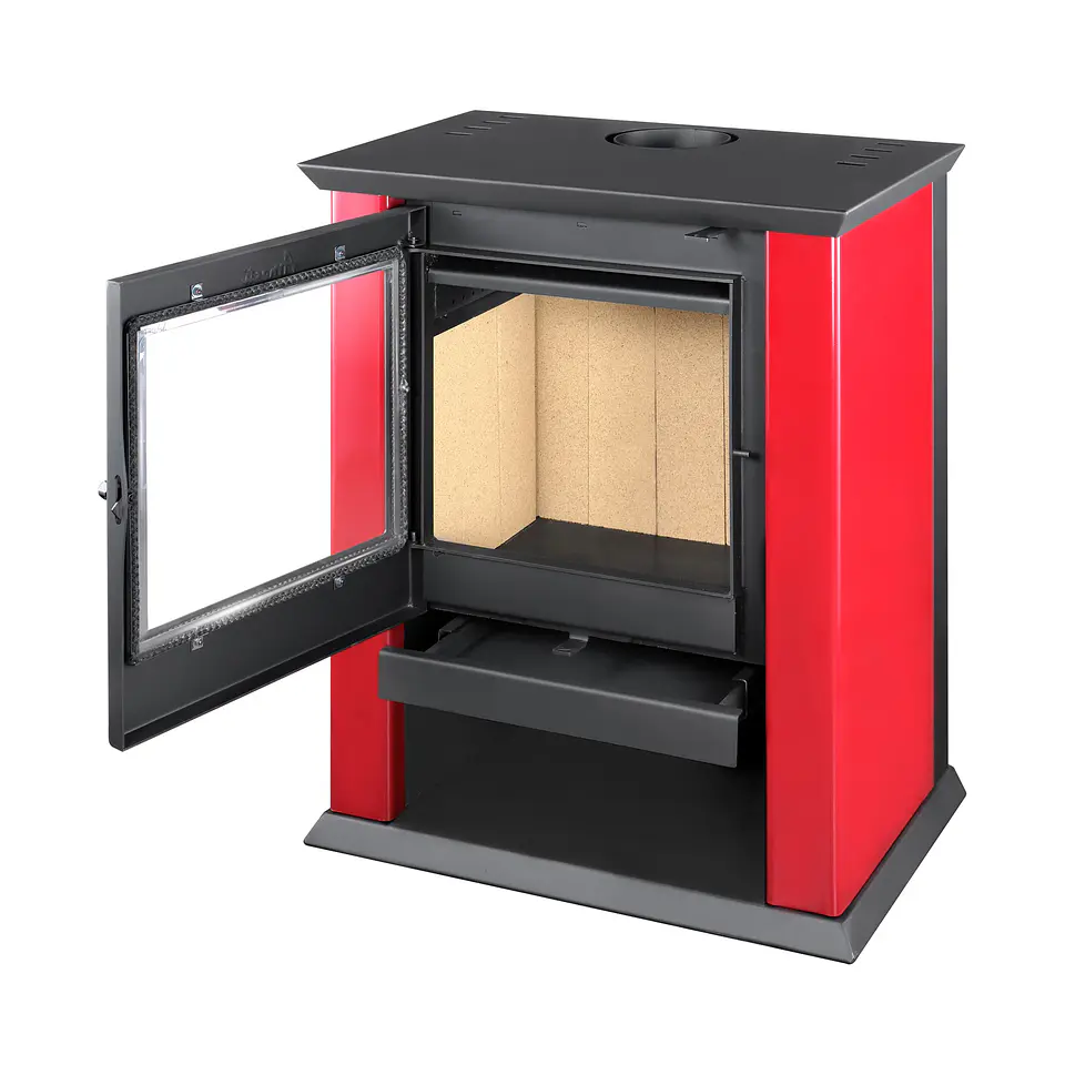 COMBO CALEFACTOR LEÑA AMESTI CLASSIC500ROJO + KITINST6' + SETMURO ROJO 3