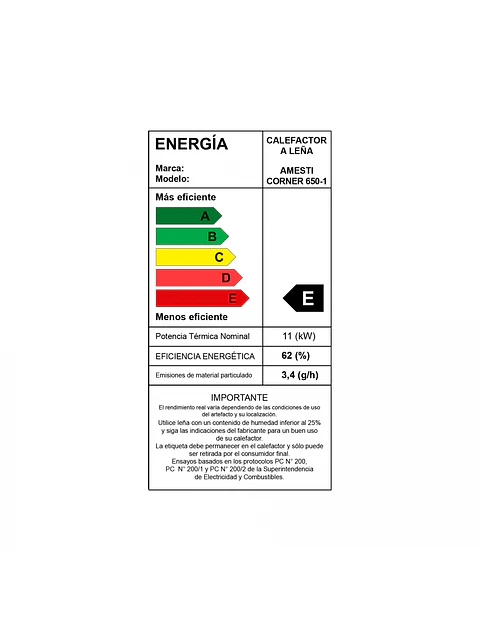 CALEFACTOR A LEÑA AMESTI CORNER 650