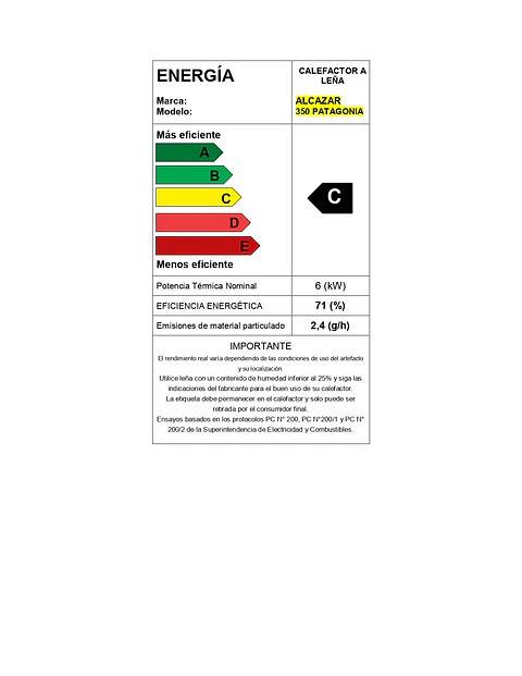 ESTUFA A LEÑA ALCAZAR PATAGONIA 350