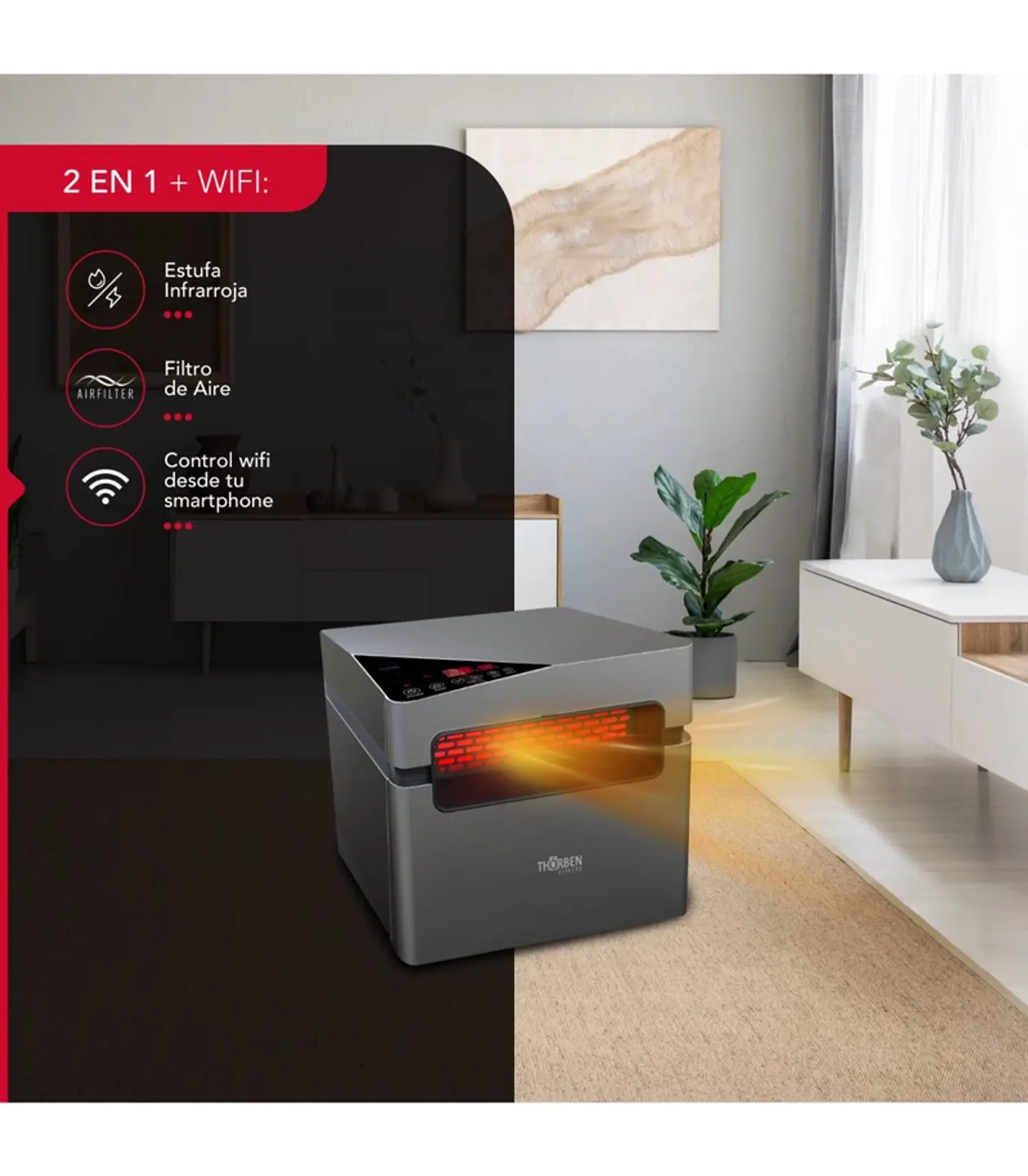 ESTUFA ELE CTRICA INFRARROJA 2 EN 1 THORBEN SILVER 1500W WIFI 7