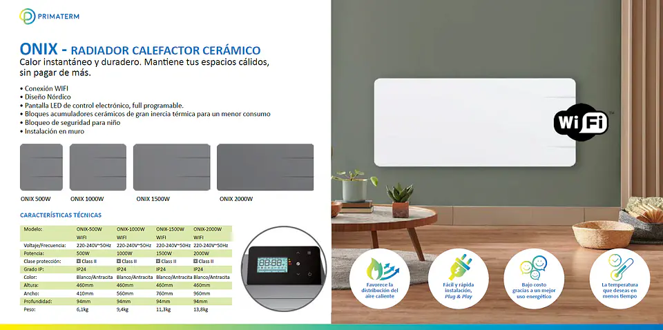 ESTUFA RADIADOR CALEFACTOR ÓNIX CERÁMICO WIFI ANTRACITA 2000W PRIMATERM 6