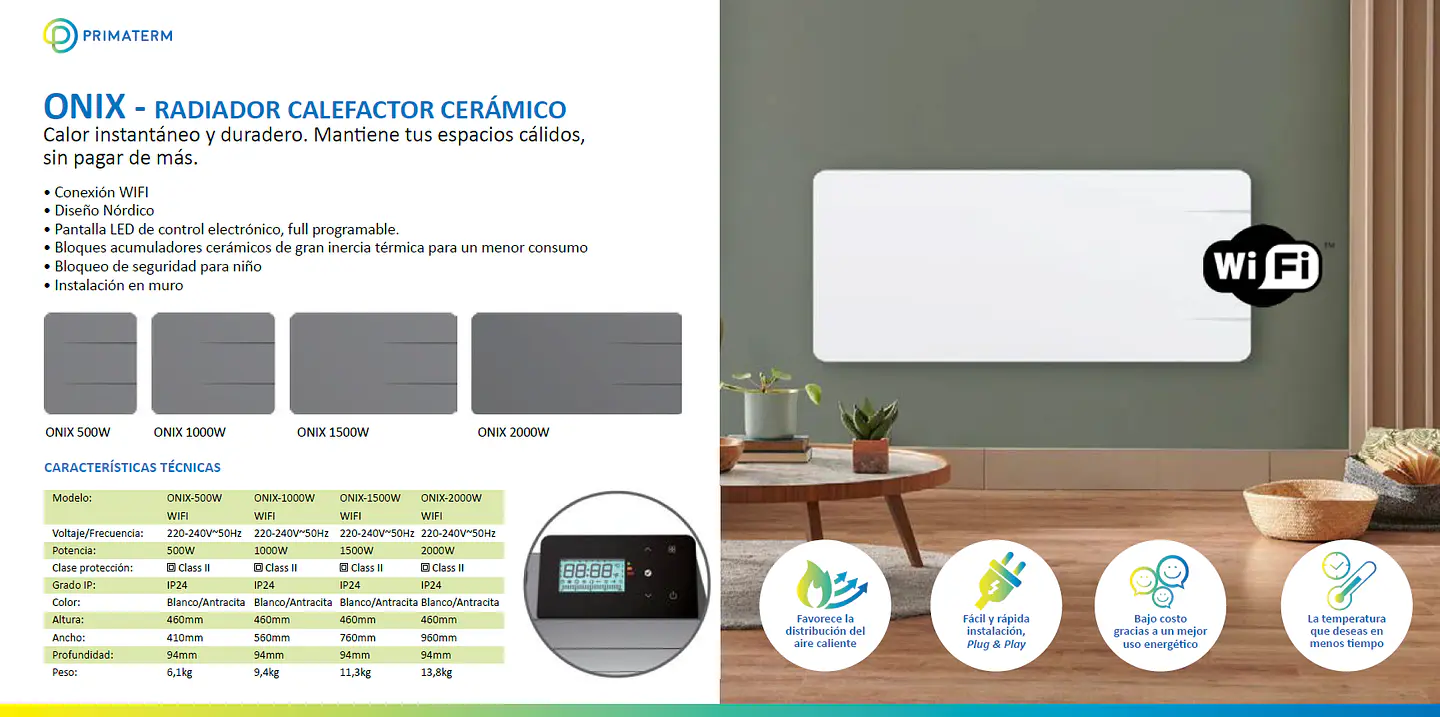ESTUFA RADIADOR CALEFACTOR ÓNIX CERÁMICO WIFI ANTRACITA 1500W PRIMATERM 5