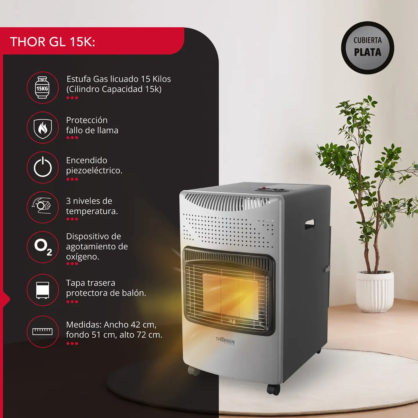 ESTUFA GAS 15L THOR GL 15K PLATEADA 8