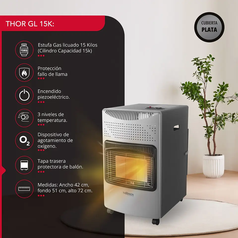 ESTUFA GAS 15L THOR GL 15K PLATEADA 8