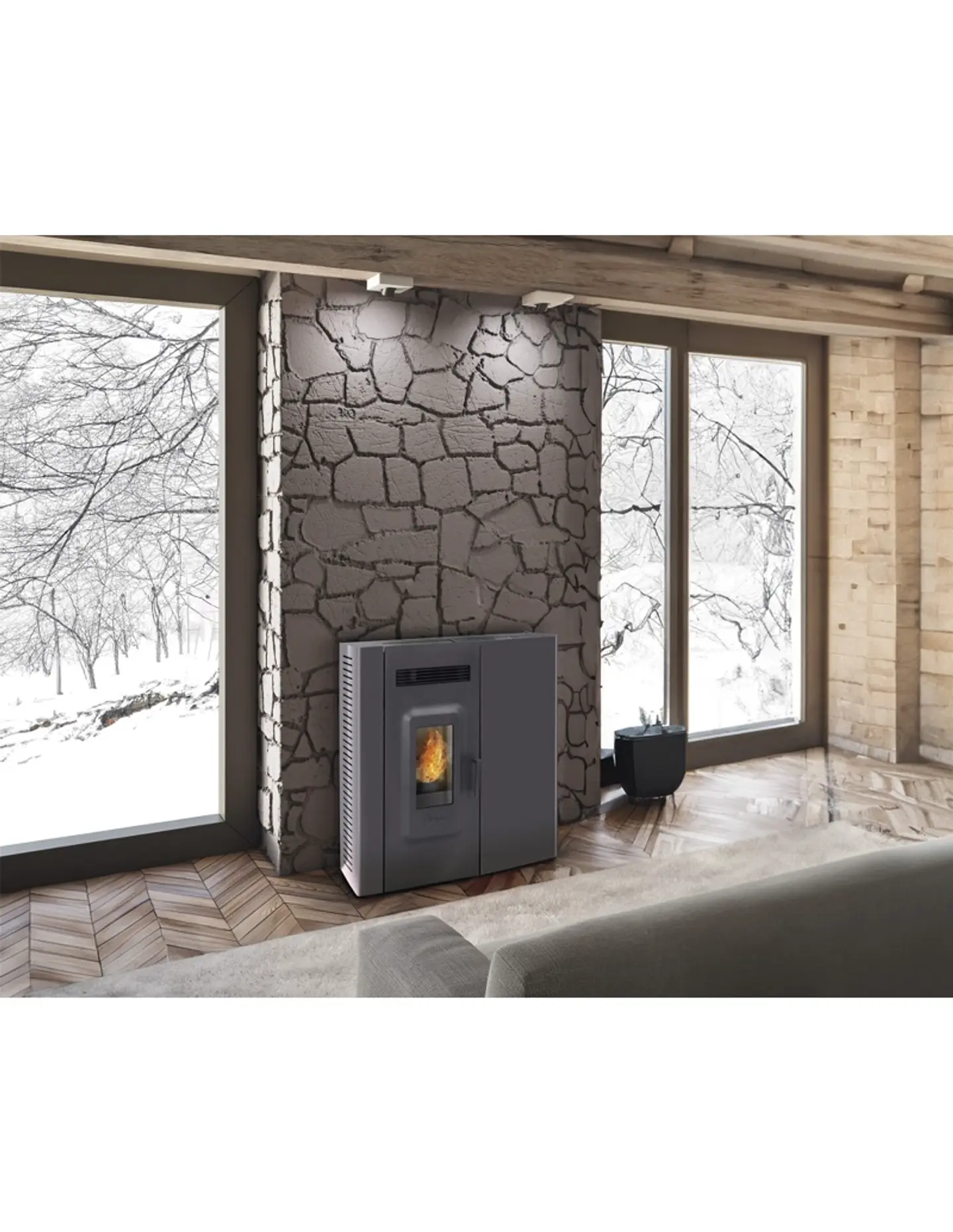 ESTUFA A PELLET SLIM 9000 EN COLOR NEGRO + KIT INST. MURO 1