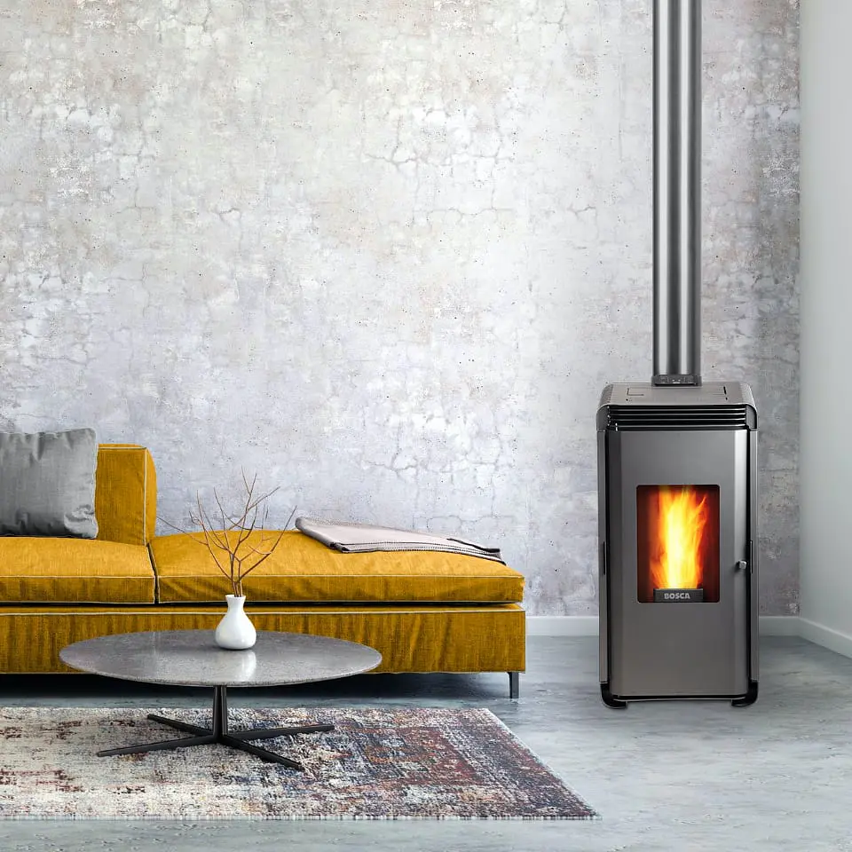 PACK ESTUFA BOSCA A PELLET HERA + CHARCOAL + KIT INSTALACIÓN INTERIOR 9