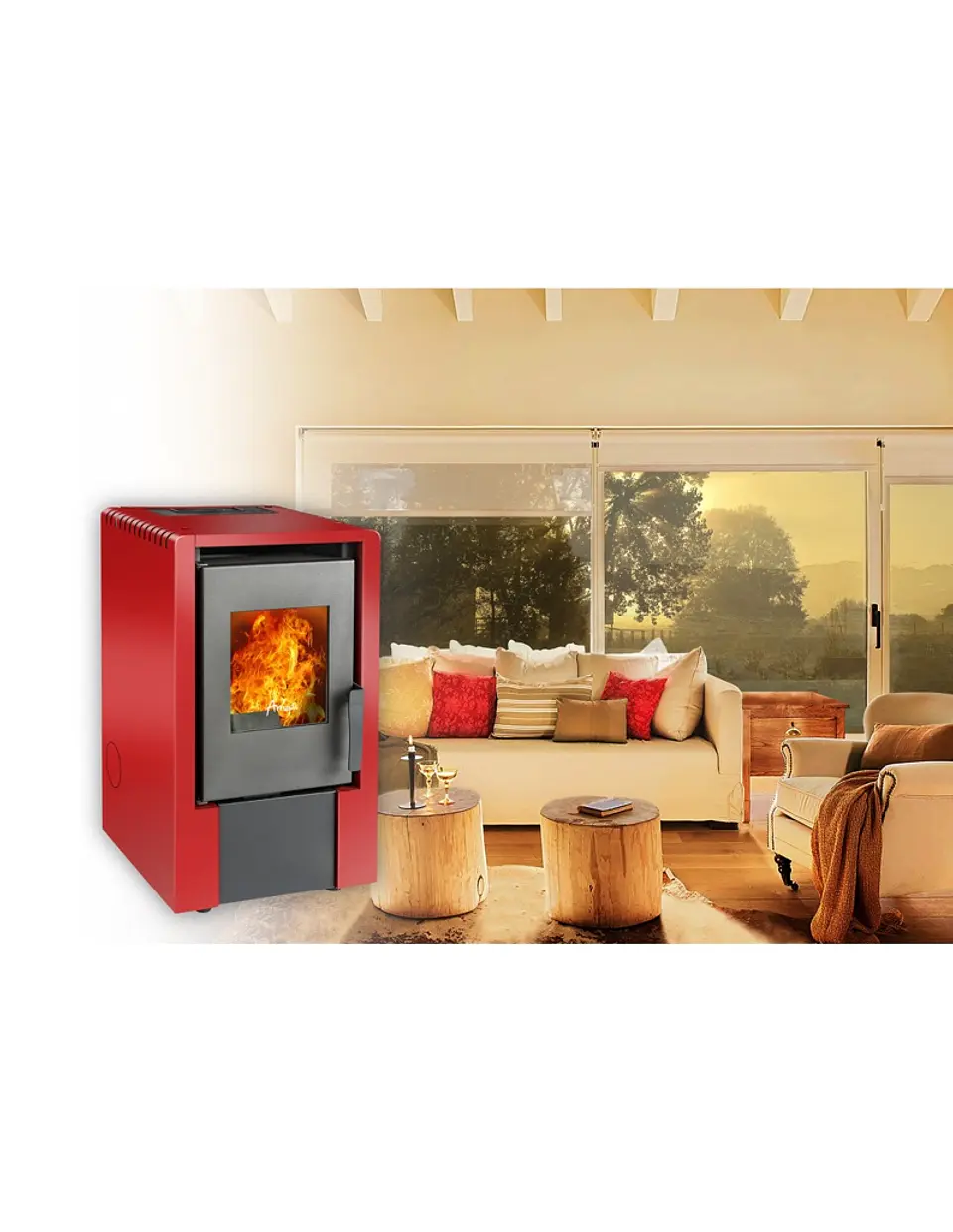 ESTUFA A PELLET ITALY 6100 EN COLOR ROJO + KIT INST. MURO 4