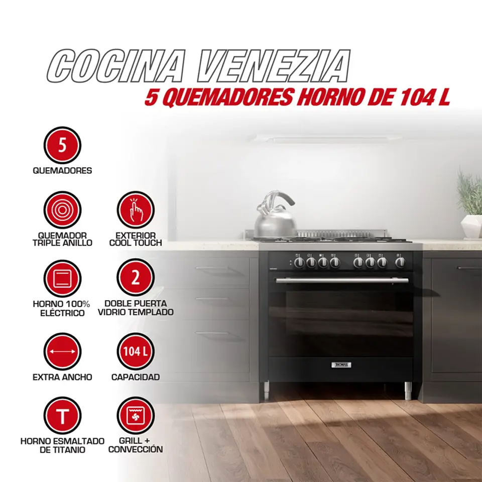 COCINA THOMAS 5 QUEMADORES VENEZIA HORNO DE 104 L 5