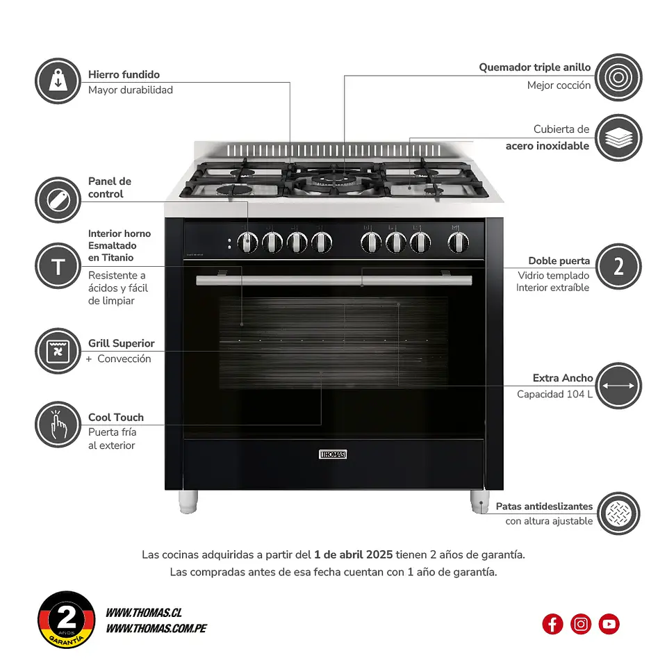 COCINA 5 QUEMADORES HORNO DE 104 LTS 5