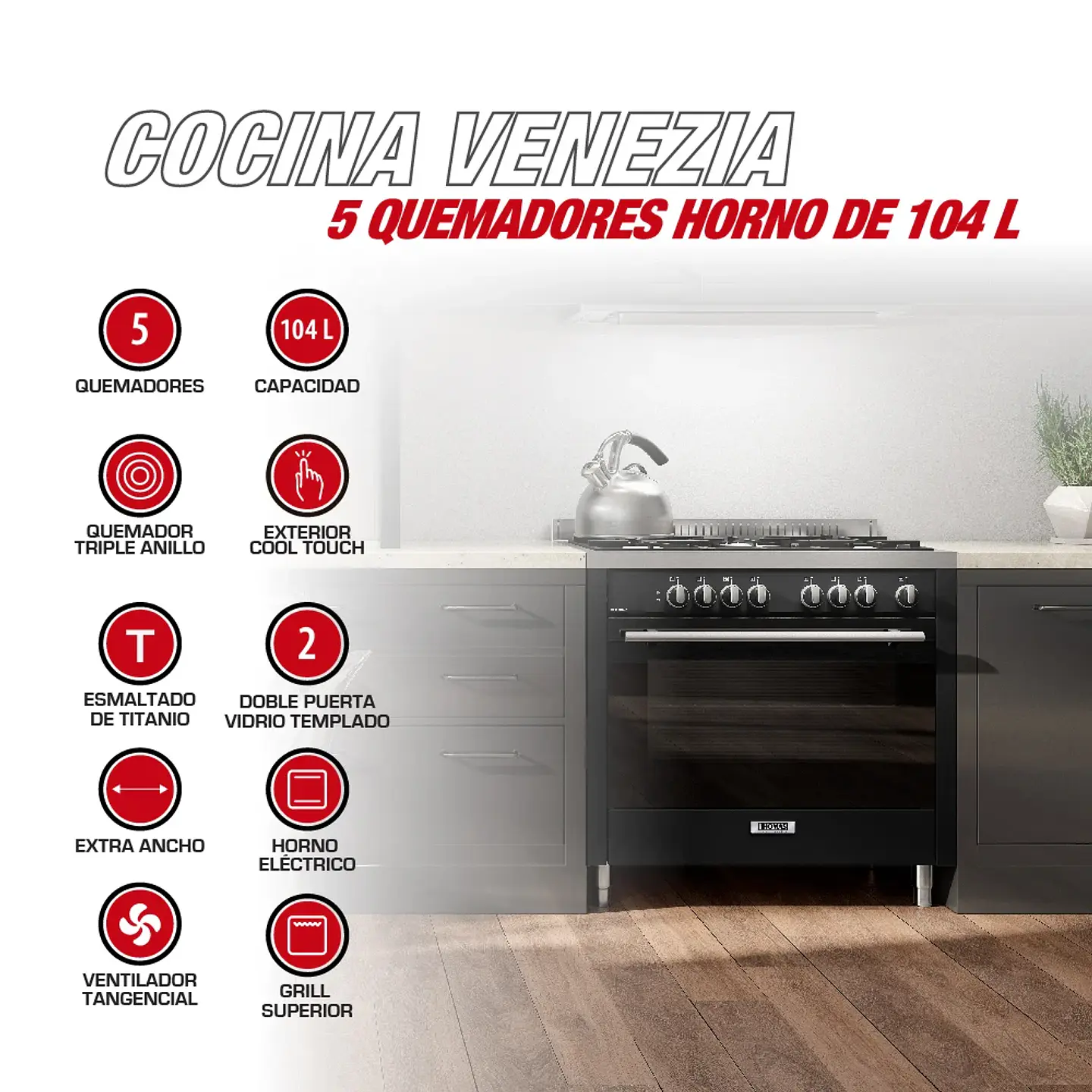 COCINA 5 QUEMADORES HORNO DE 104 LTS 8
