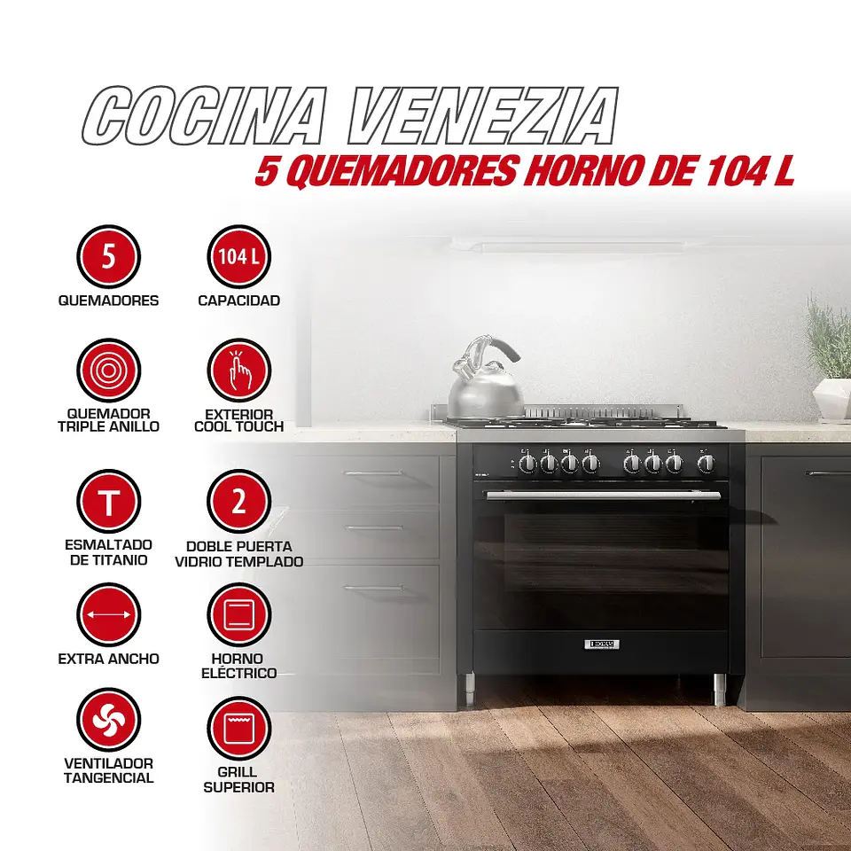 COCINA 5 QUEMADORES HORNO DE 104 LTS 8