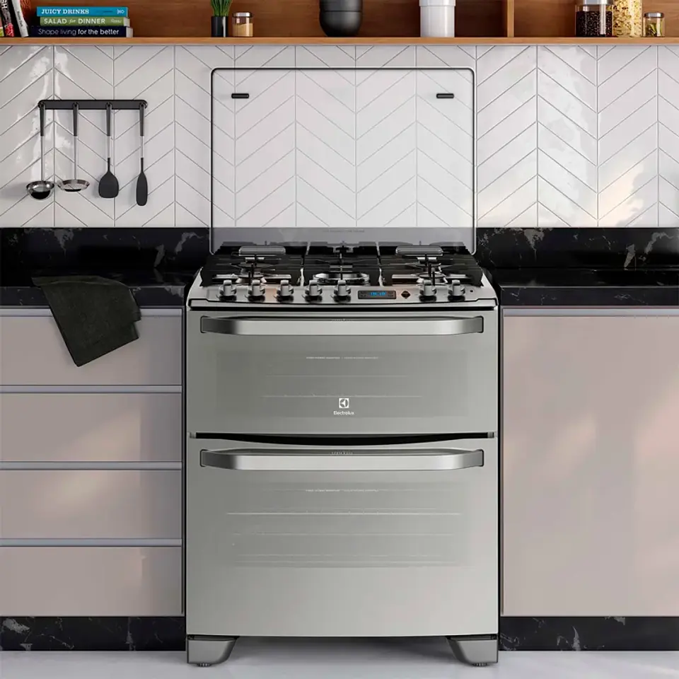 COCINA A GAS ELECTROLUX 76DXA 5 PLATOS GRILL DOBLE HORNO GRIS 6