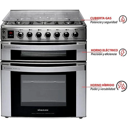 COCINA A GAS SINDELEN CH-770DHIN 5 PLATOS GRILL DOBLE HORNO ACERO