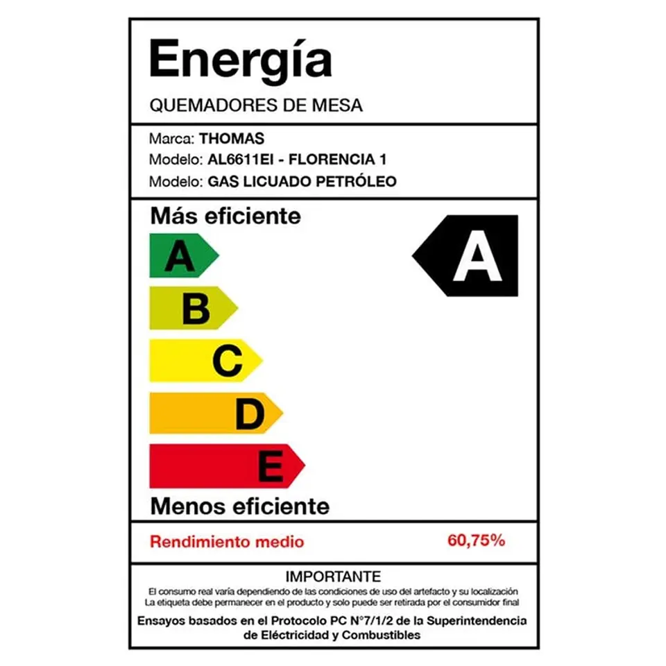 COCINA A GAS THOMAS 4 PLATOS CON HORNO 70 LITROS ACERO FLORENCIA 1 AL6611EI 6
